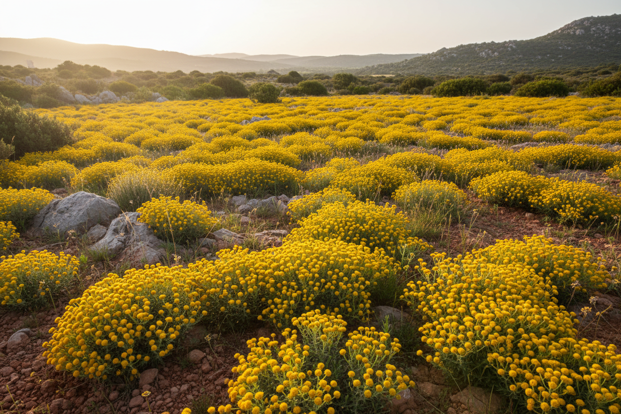 champ de fleurs d'immortelles